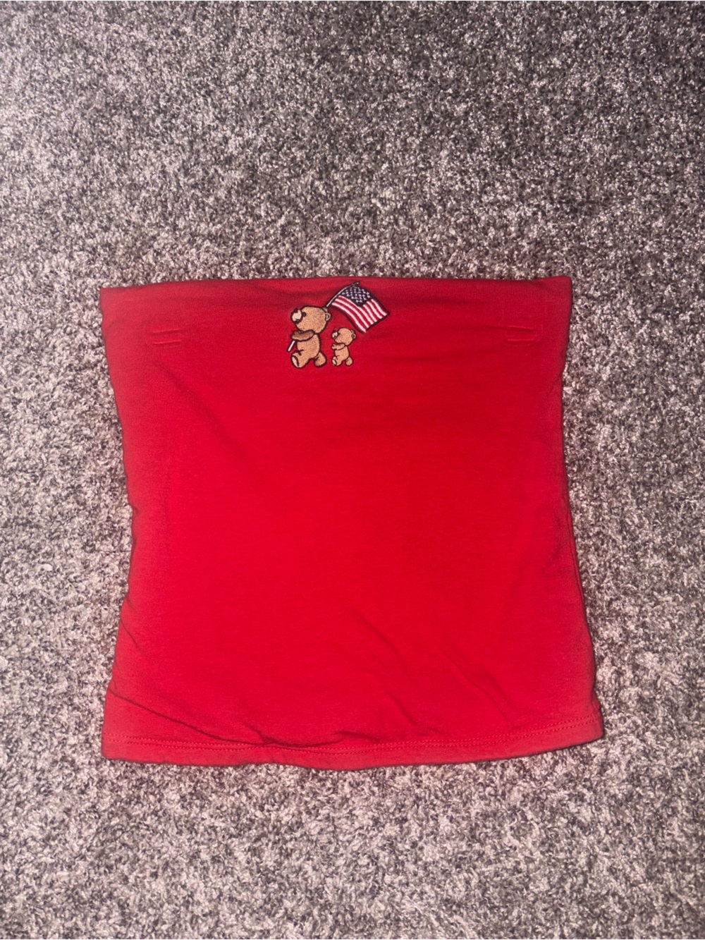 Red Strapless Tube Top with Teddy Bear Patch - Picture 1 of 2